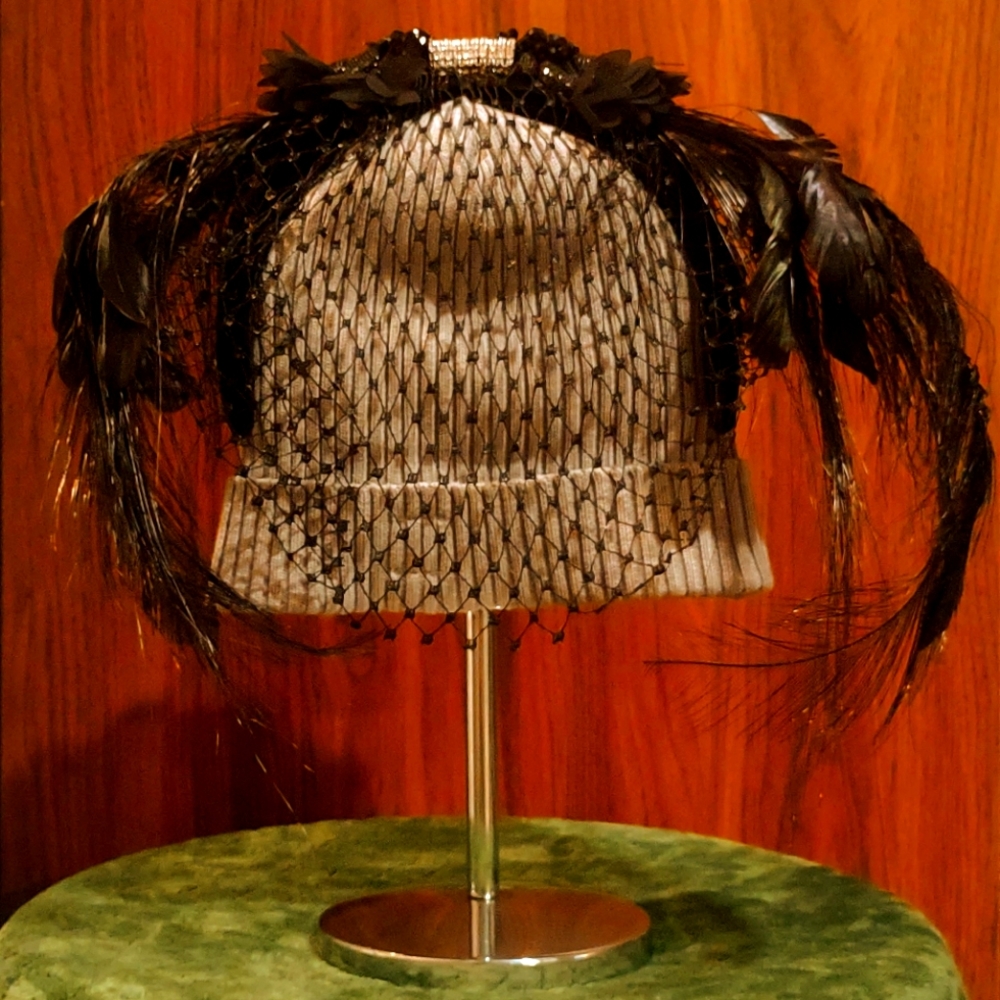 Kokin New York Mesh Veil Headband with Crystal Rhinestones and Feathers